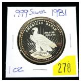 1981 one ounce .999 Silver round