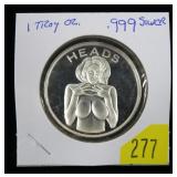 One Troy ounce .999 Silver Heads/Tails round