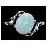 Sterling silver lab fire opal ring in bypass