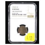 1914-D Lincoln cent, NGC slab certified VF Details