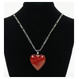 Sterling silver carnelian heart shape pendant with