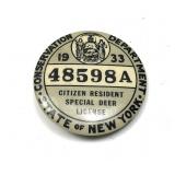 1933 Citizen Resident Special Deer license