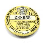 1935 NYS Hunting, Trapping and Fishing license