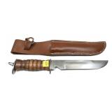 E.G.W. knife with leather sheath, 11 1/4"