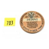 1927 NYS Hunting, Trapping and Fishing license