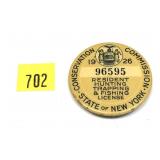 1926 NYS Hunting, Trapping and Fishing license