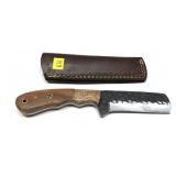 Custom steel blade knife with embossed leather