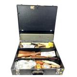 Lot: Shooting box/ Case with assorted gun parts,