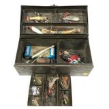 Vintage Falls City tackle box with contents