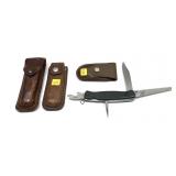 Lot, Wenger Swiss folding knife and 3-leather