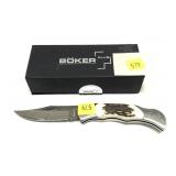 Boker Plus stag handle Damascus 1-blade folding