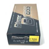 Box of .45 Auto 230-grain FMJ Blazer Brass