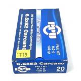 Box of 6.5 x 52mm Carcano 139-grain FMJ BT PPU