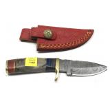 Custom Damascus steel blade knife with embossed