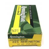 Box of .223 REM 55-grain PSP Remington cartridges,