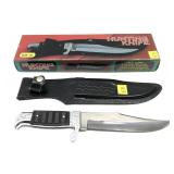 Decorative hunting knife in sheath with box, 10"