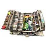 Large tackle box with contents includes vintage