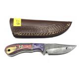 Custom Damascus steel blade knife with embossed