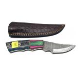 Custom Damascus steel blade knife with embossed