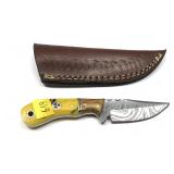 Custom Damascus steel blade knife with embossed