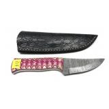 Custom Damascus steel blade knife with embossed
