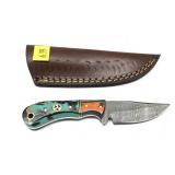 Custom Damascus steel blade knife with embossed