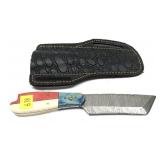 Custom Damascus steel blade knife with embossed