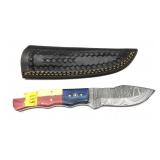 Custom Damascus steel blade knife with embossed