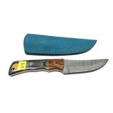 Custom Damascus steel blade knife with embossed