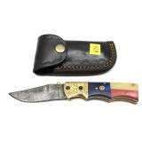 Custom Damascus steel folding blade knife with
