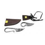 Lot, 2 Damascus blade twisted neck knives with