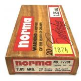 Box of 7.65 ARG 150-grain SP Norma cartridges,