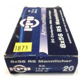 Box of 8 x 56mm RS Mannlicher 208-grain SP PPU