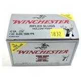 Box of 12 Ga. 2.75" Winchester rifled HP slugs,