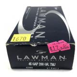 Box of .45 GAP 200-grain TMJ Speer Lawman