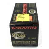 Box of .22 Mag. jacketed hollow point cartridges,