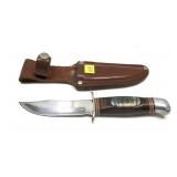 Hunting knife with leather sheath, 8 1/2"