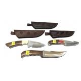 Lot, 3 custom stainless knives in embossed