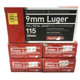 x5- Boxes of 9mm Luger 115-grain FMJ Aguila