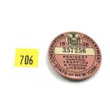 1928 NYS Hunting, Trapping and Fishing license