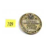 1930 NYS Hunting, Trapping and Fishing license