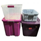 Lot: 4- Assorted Sized Totes, 2 with lids