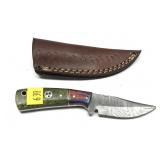 Custom Damascus steel blade knife with embossed