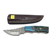Custom Damascus steel blade knife with embossed