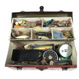 Vintage Union tackle box with contents includes