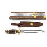 Timberwolf dagger with leather sheath and box,