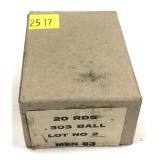 Box of .303 Ball military cartridges, 20 Rds.