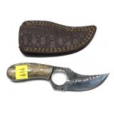Custom steel blade knife with embossed leather