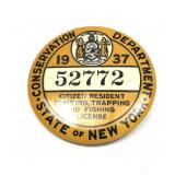 1937 NYS Hunting, Trapping and Fishing license