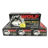 x4- Boxes of 9 x 18mm Makarov 109-grain FMJ Wolf